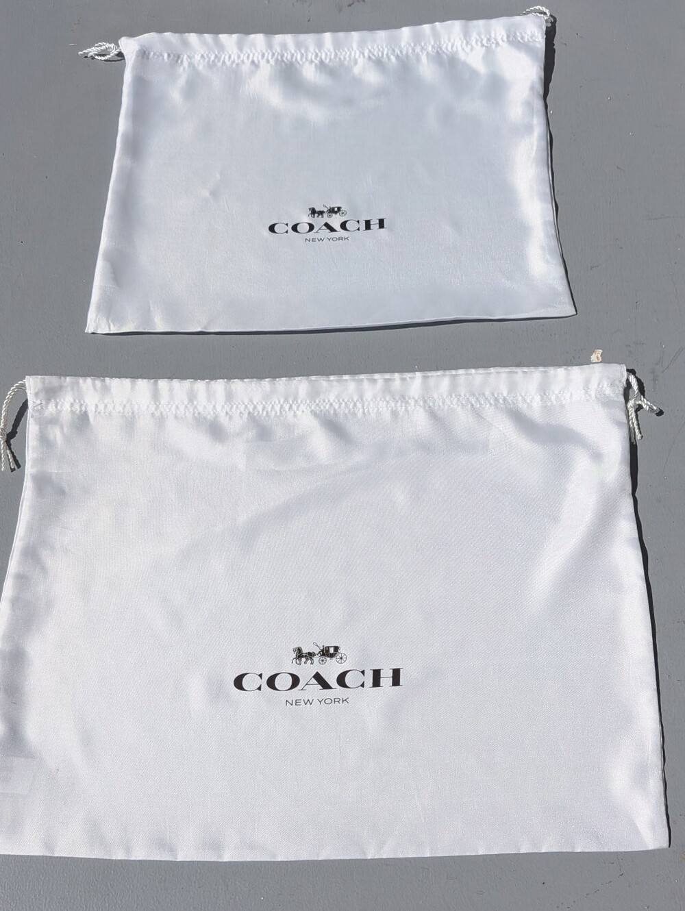 Coach White Satin Drawstring Dust Bags with Black Logo